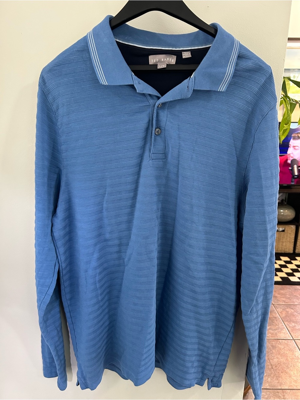 Ted Baker London Men's Textured Knit Long Sleeve Polo - Size L